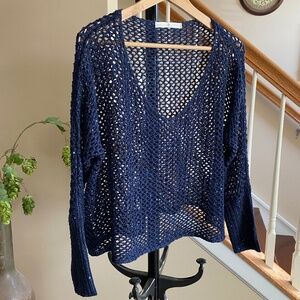 Boston Proper Blue Sequin Sweater Mesh Cover Size Large